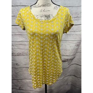 Fever Womens Mustard Yellow Floral Eyelet Embroidered Short Sleeve Top XS